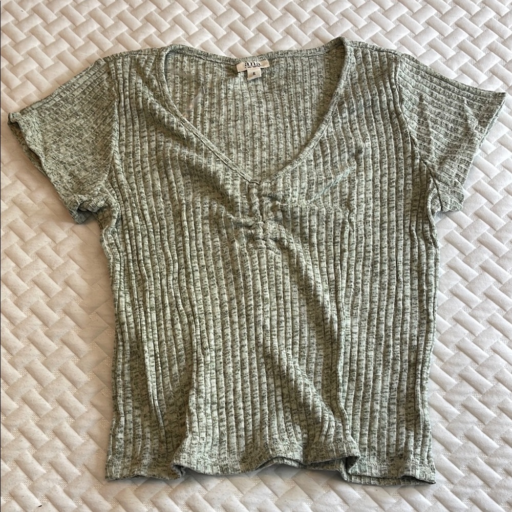 a.n.a Green Ribbed Fitted Short Sleeve Tee